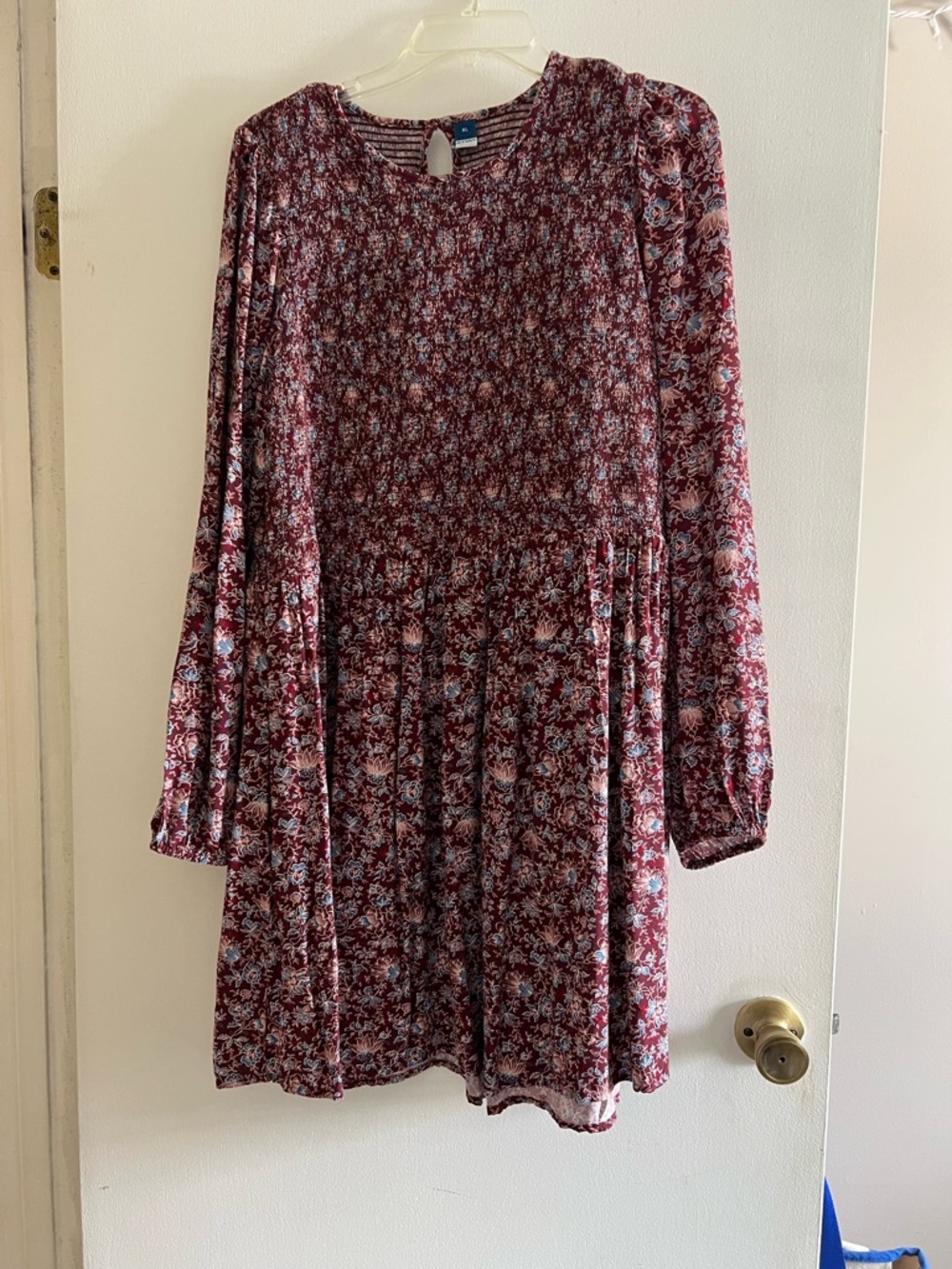 Old Navy Burgundy Floral Smocked Mini Dress with Blue Accents